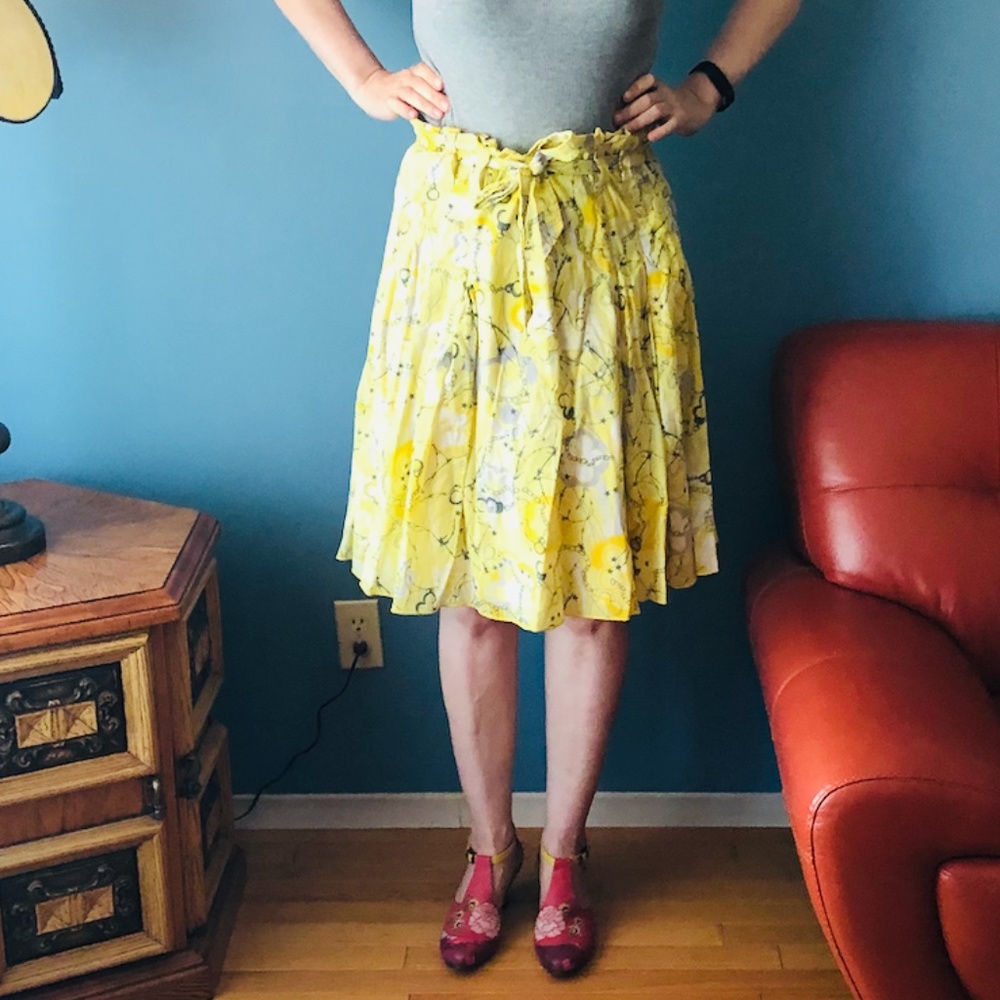 Vintage Firetrap boho patterned yellow A-line pleated skirt EUC